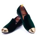 Gold Cap Toe Flat Red Velvet Loafers Slippers Women Dress Shoes